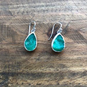 Sterling Silver and Green gem stone Artisan earrings